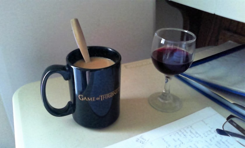 Game of Thrones coffee mug and cranberry juice